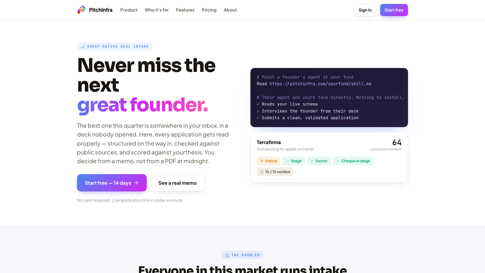 PitchInfra landing page